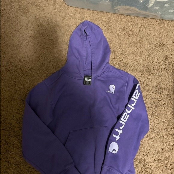 Carhartt Kids Purple Sleeve Logo Pullover Hoodie Sweatshirt Size S 8 - Picture 3 of 4